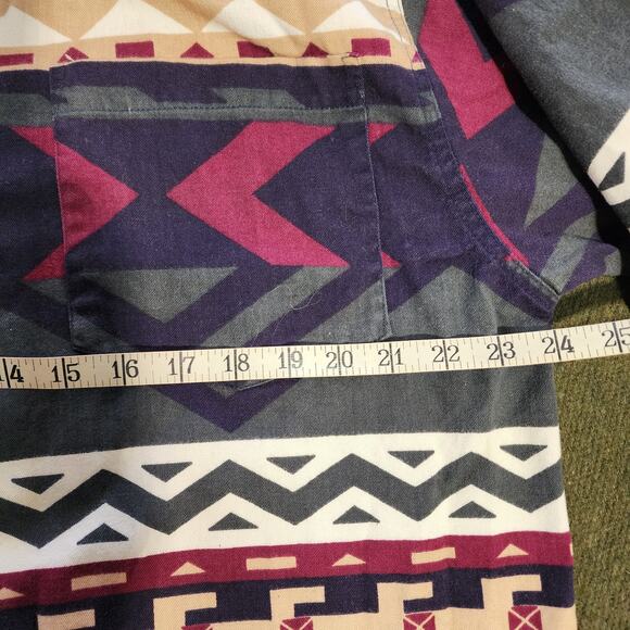 VTG Men's Aztez Flannel New River Size L Cotton Button Up Long Sleeve Southwest - Picture 5 of 8